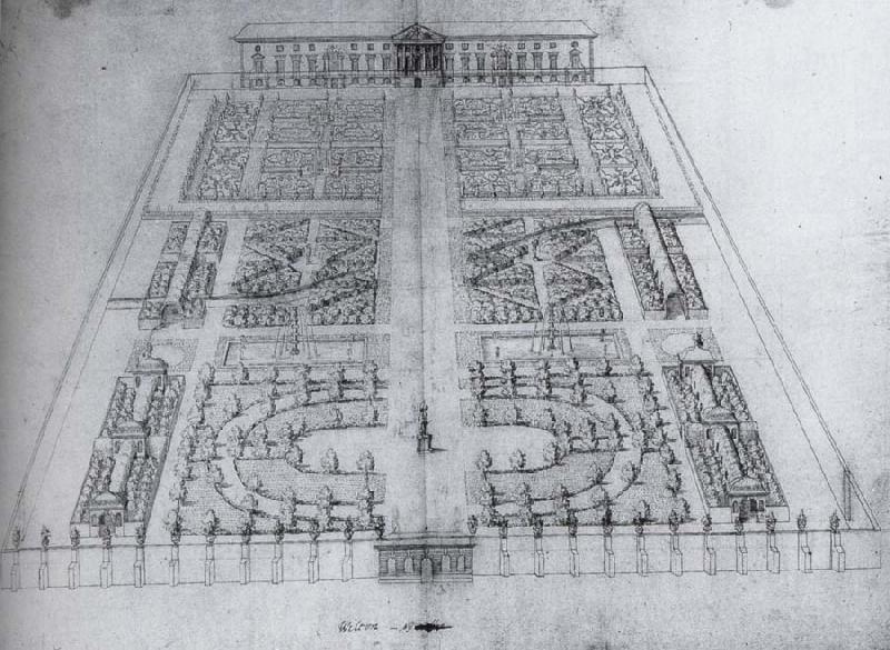 unknow artist View of the garden at Wilton,with the great classical villa as originally envisaged